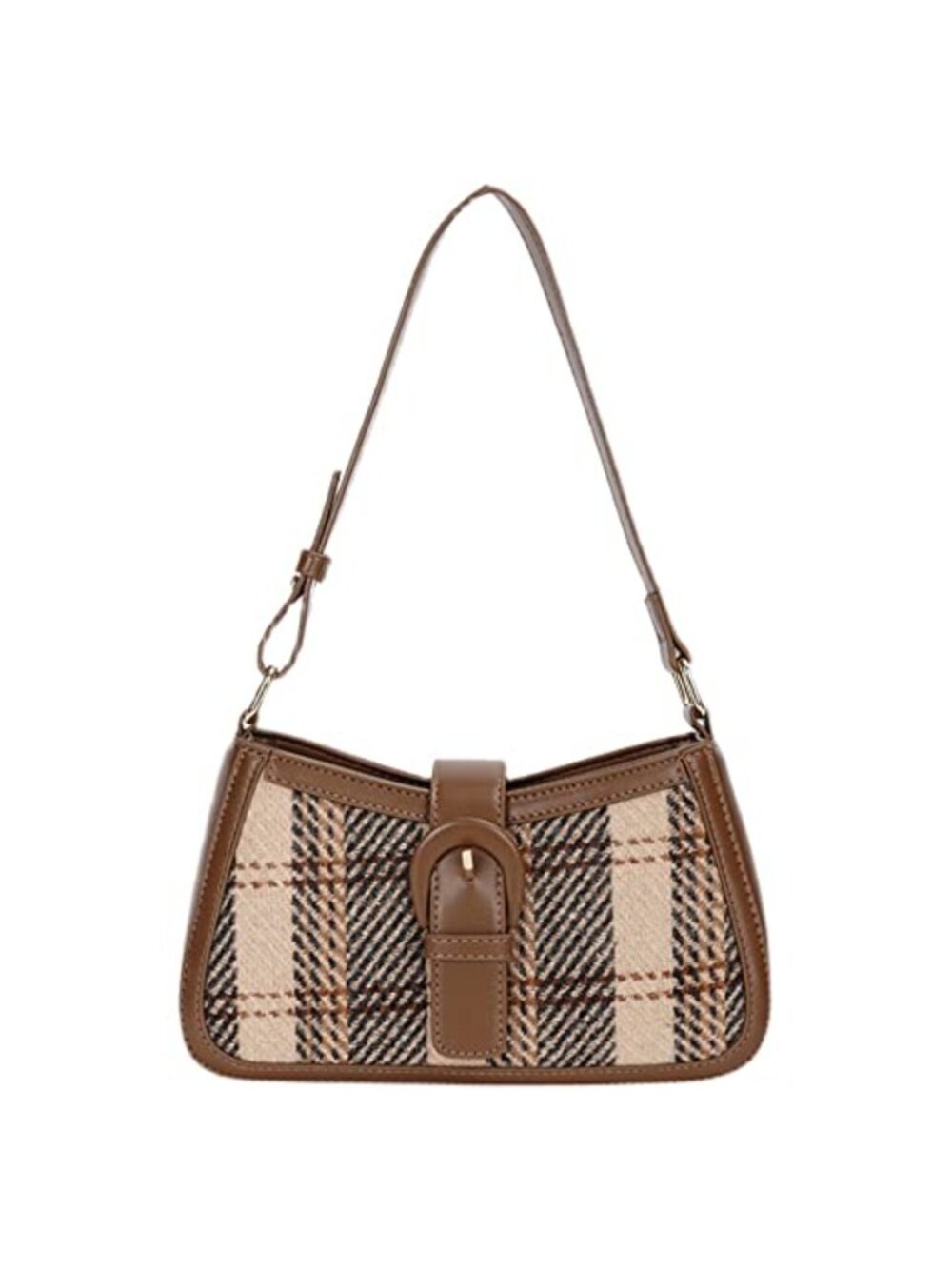 Star Houndstooth PU Leather Woolen Cloth Shoulder Bag Detachable Strap Hobo